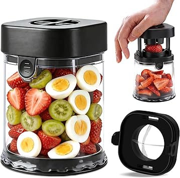 Fruit Slicer Cup Strawberry Slicer - Tomato Grape Cutter Cup - Egg Slicers - Quarter Extrusion Fruit Divider - Strawberry Cutter Kitchen Gadgets Speed Cutters for Banana Grape EggBlack