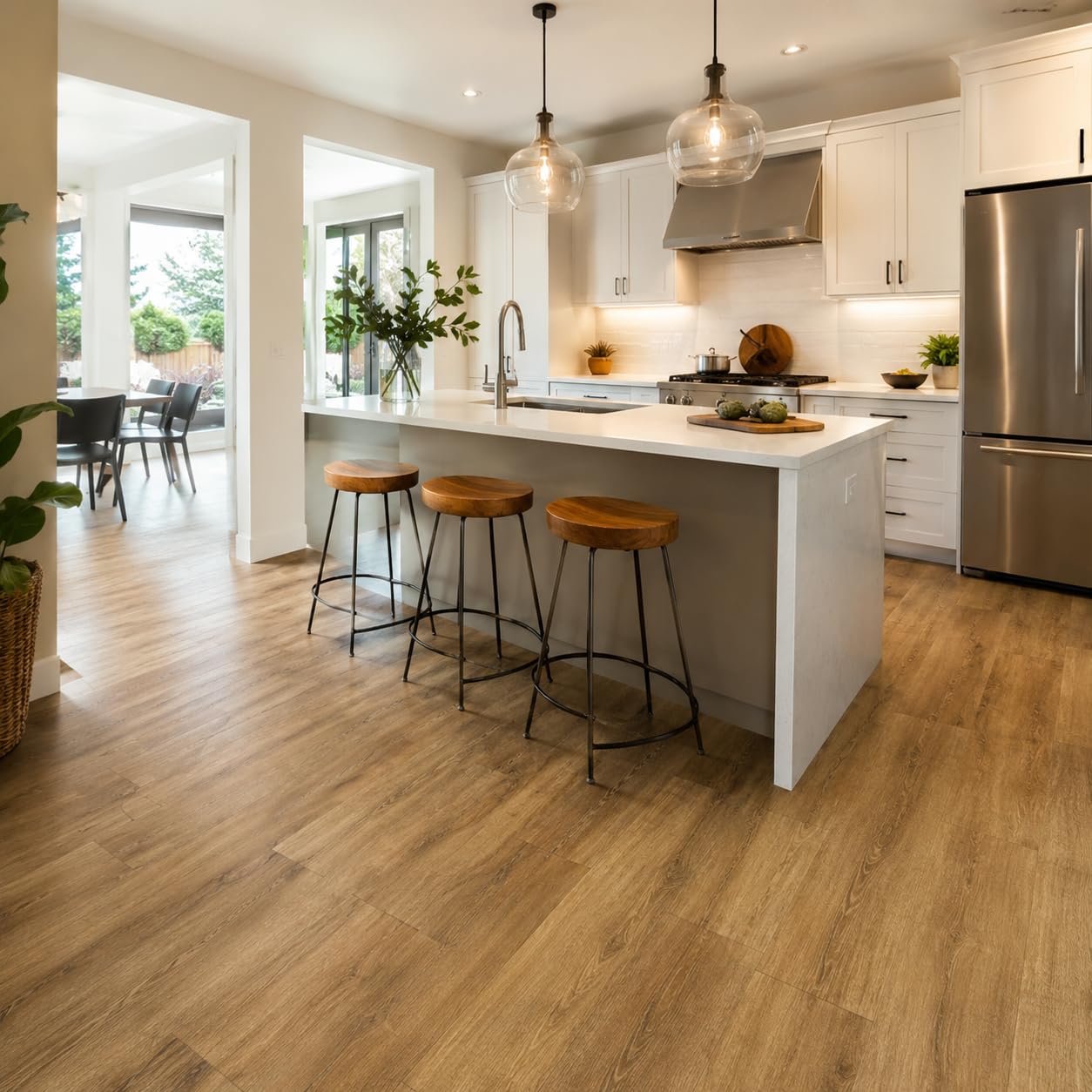 Klick - Suelo de vinilo rígido SPC, decoración de baldosas, resistente al agua, 4 mm + aislamiento de 1 mm para calefacción por suelo radiante (Brussels Birch, caja de 2,25 m²)