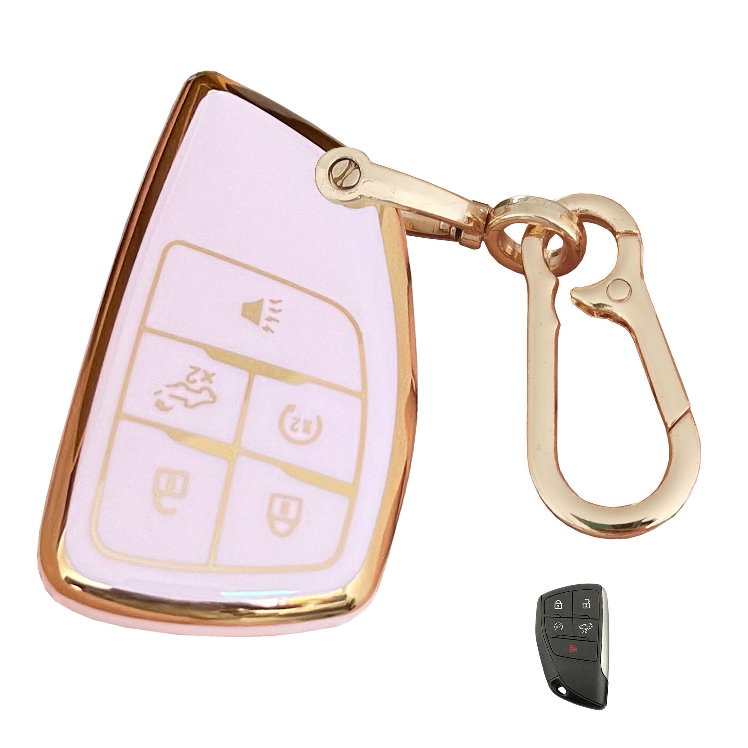 QIXIUBIA Pink for Chevrolet Key Fob Cover with Keychain Fits for 2022-2024 Chevy Silverado 1500 GMC Sierra 1500/Silverado Sierra 2500HD 3500HD (5-