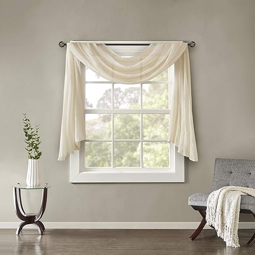 Madison Park Harper - Cortina transparente para dormitorio, moderna y contemporánea para cocina, paneles de tela sólida, 42 x 144 pulgadas, color