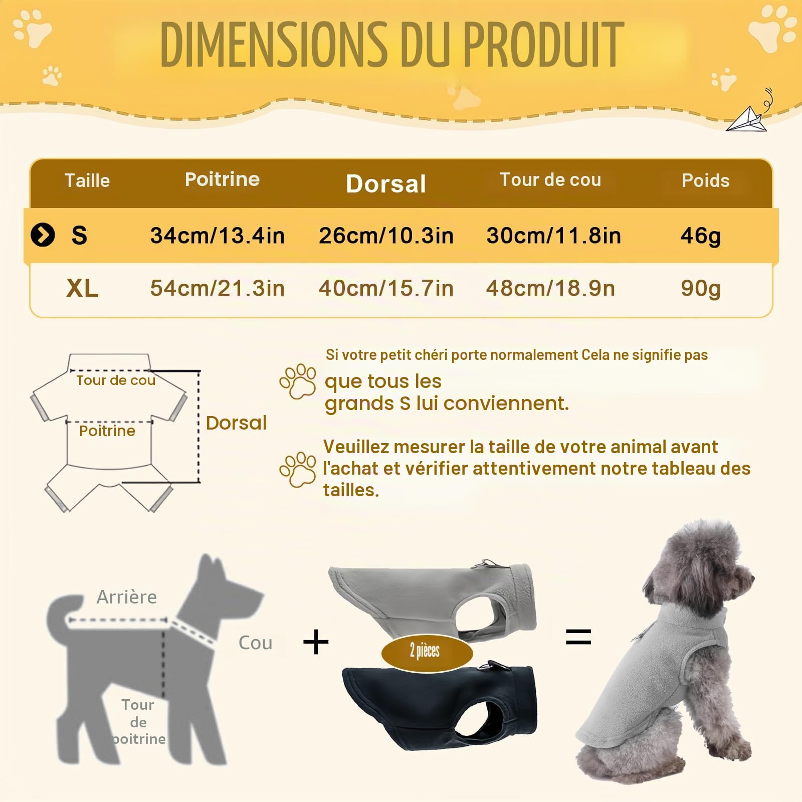 2 Pièces Pull Chien,Pull-Overs avec Anneaux en D Veste d'hiver pour Chien Manteau d'hiver pour Chiens Manteau pour Petite Taille Veste Vetement pour Chihuahua（Noir, Gris） S