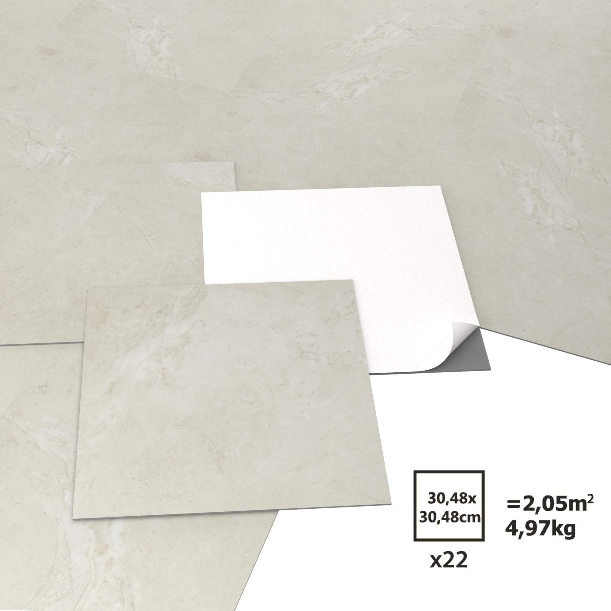 GENERIQUE - PVC Bodenbelag - Selbstklebende Fliesen - Hellgrau - Marmoreffekt - Grau/Beige - 2,05m²/22 Fliesen