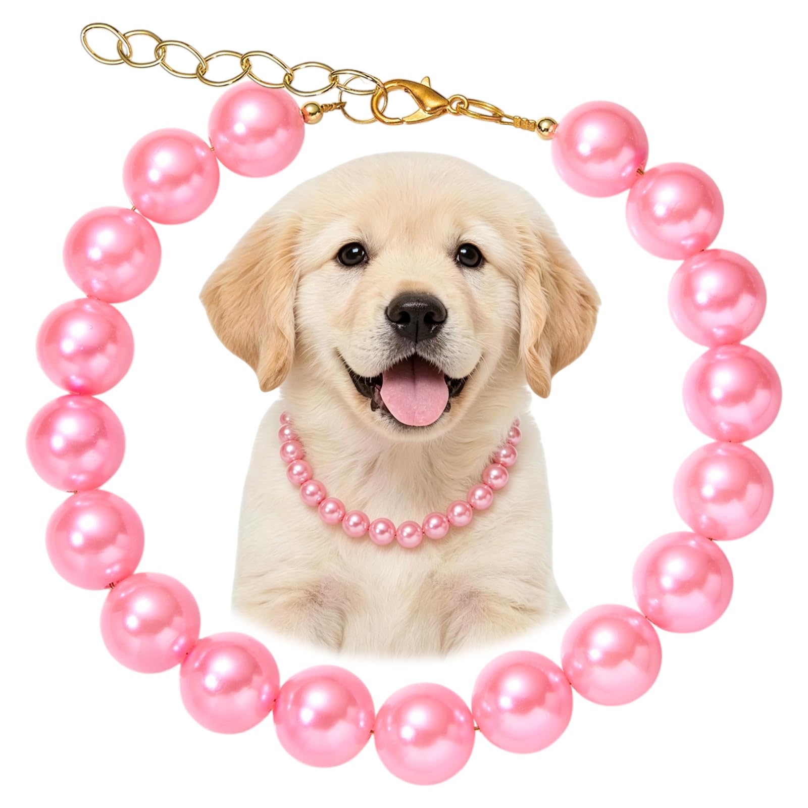BEEFLYING Beaded Dog Necklace Collar for Large Small, 16.34 In, Adjustable