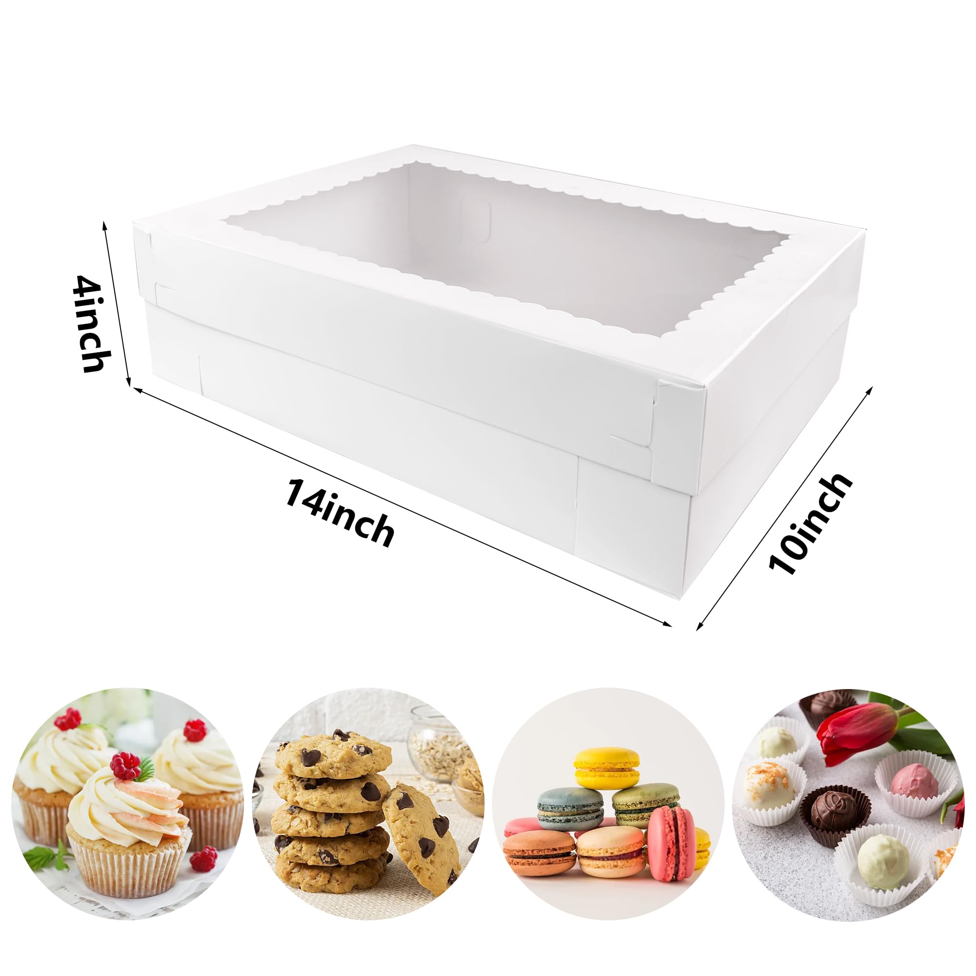 MUMULULU 12 cajas para tartas de 14 x 10 x 4 pulgadas con ventana, cajas de panadería blancas, caja grande para donas, galletas, postres, cupcakes, pastelería, embalaje de pasteles