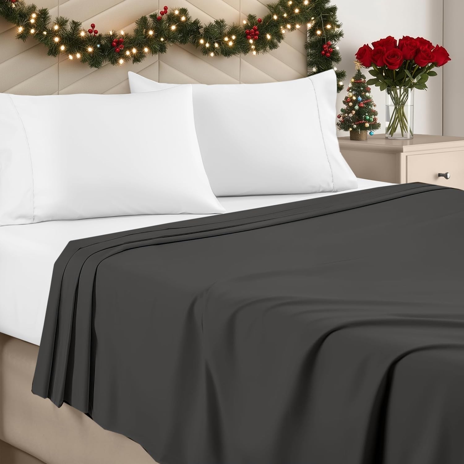 Flat Sheet Only Dark Gray 1000 Thread Count Egyptian Cotton Top Sheet - California King - 102 x 110 Inches - Soft Winkle & Fade Resistant Bedding Sheet