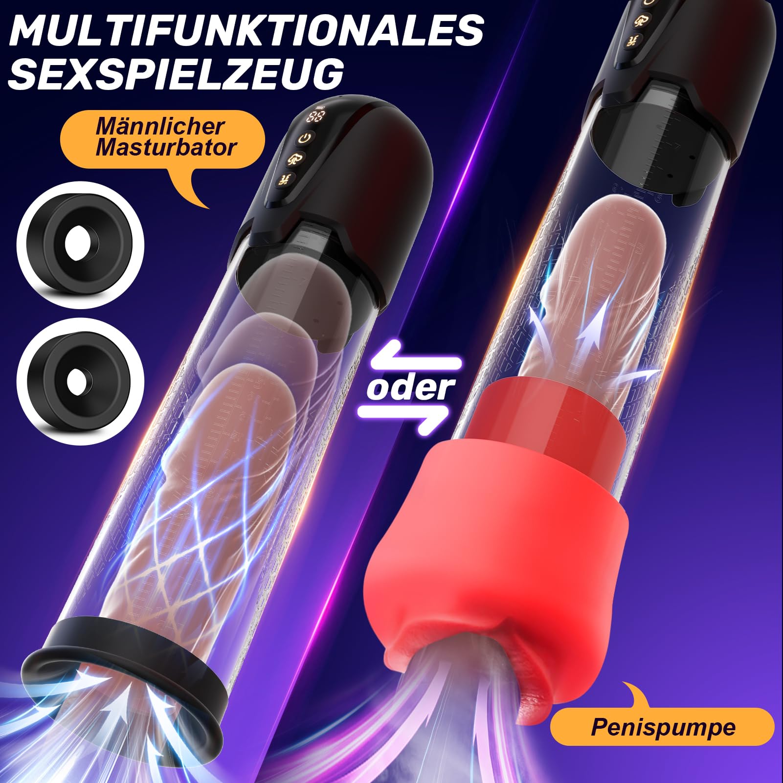 Gobeken Pompe à Pénis sex toýs homme Masturbateurs masculins avec 4 D'aspiration& 6 modes entraînement,Vakuum pumpe pompe pénis Vibromasseurs avec Vaginette Silicone, Sextoy Homme Masturbateur