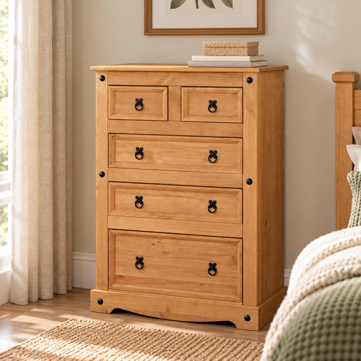 Mews Corona 5 Drawer Chest of Drawers 2+3 Bedroom Solid Pine Wood Tall
