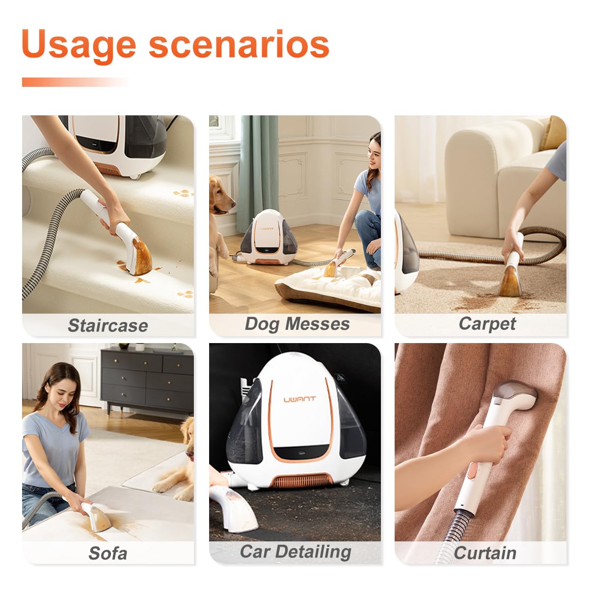 uwant Tête de brosse de rechange universelle de 8,9 cm de large, avec fonction autonettoyante pour moquette portable B100