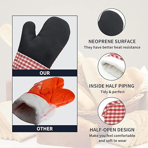 Miniatura 3 de Juego de guantes de horno y soportes para ollas, 4 piezas de guantes de horno de cocina resistentes al calor de 400 F para cocina, guantes de horno