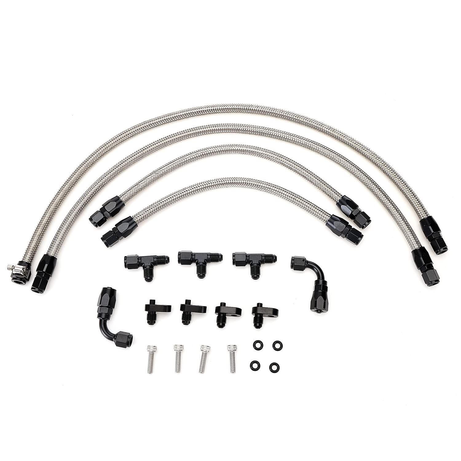 RJSPHH Steam Vent Hose Coolant Crossover Kit -4 AN Stainless Steel Braided LS LSX LS1 LS2 LS6 LM7 Vents Adapters Kit for Front & Rear Venting Complete Coolant Crossover