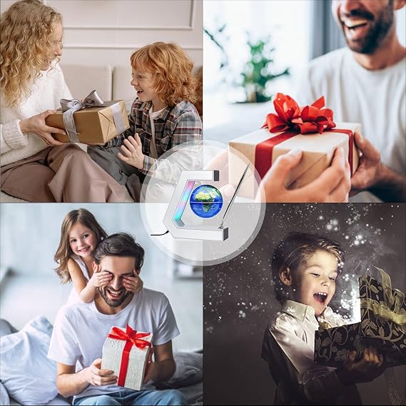 Personalized Magnetic Levitation Floating Globe with LED Light & Pen Anti Gravity World Office Home Desktop Accessories Gadget Unique Birthday Gift Men Boss Kids (Blue)