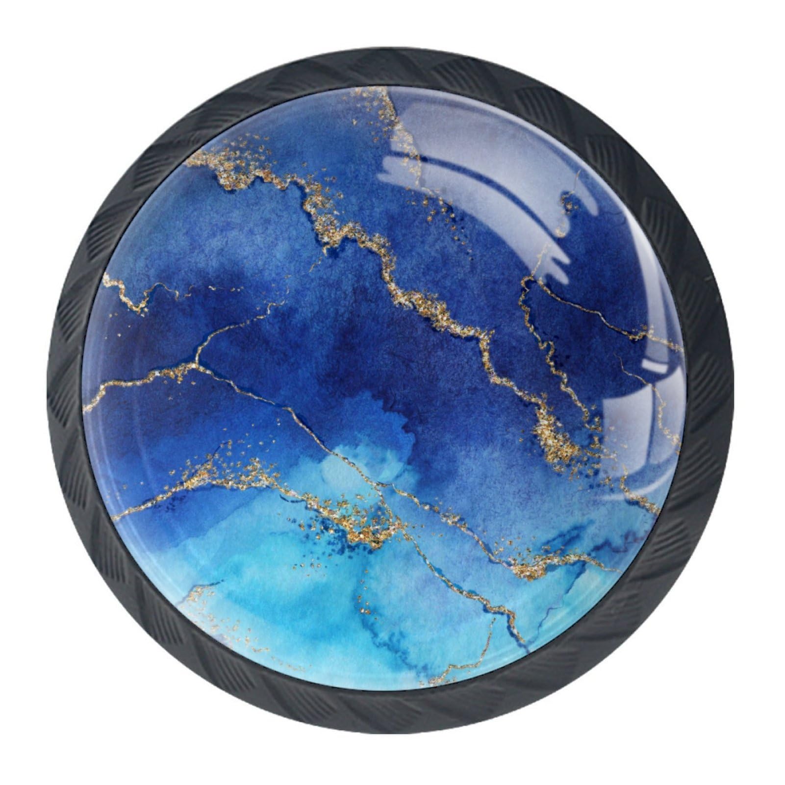 Luoweisi Blue Marble With Gold Glitter Veins 4 Pcs Kitchen Cabinet Knobs 35Mm Cabinet Knobs Round Black Cabinet Knobs Drawer Knobs With Mounting Screws For Cupboard Closet Drawer Door Wardrobe
