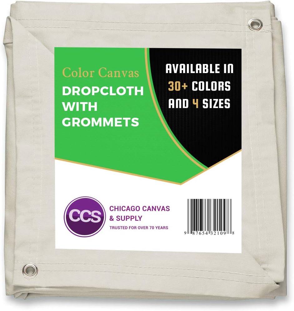 Heavy Purpose Canvas Drop Cloth with Grommets by CCS CHICAGO CANVAS & SUPPLY Cotton Canvas Tarp for Floor & Furniture Protection Washable Reusable Duck Dropcloth Curtains, Natural, 10 by 12 Feet
