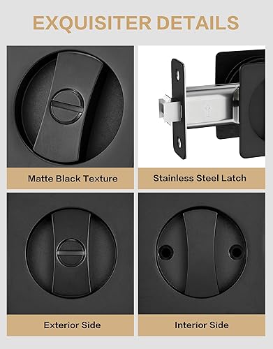 Miniatura 3 de Lethato Herrajes para puerta de bolsillo, cerradura de puerta de bolsillo, pestillo de puerta de bolsillo, puerta de bolsillo contemporánea negro