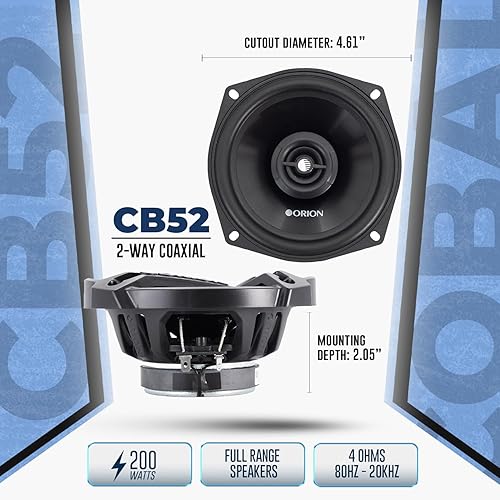 Miniatura 3 de ORION Cobalt Series CB52 - Altavoces coaxiales de 2 vías para automóvil, 200 W, 4 ohmios, rango completo, graves mejorados, cono de polipropileno y