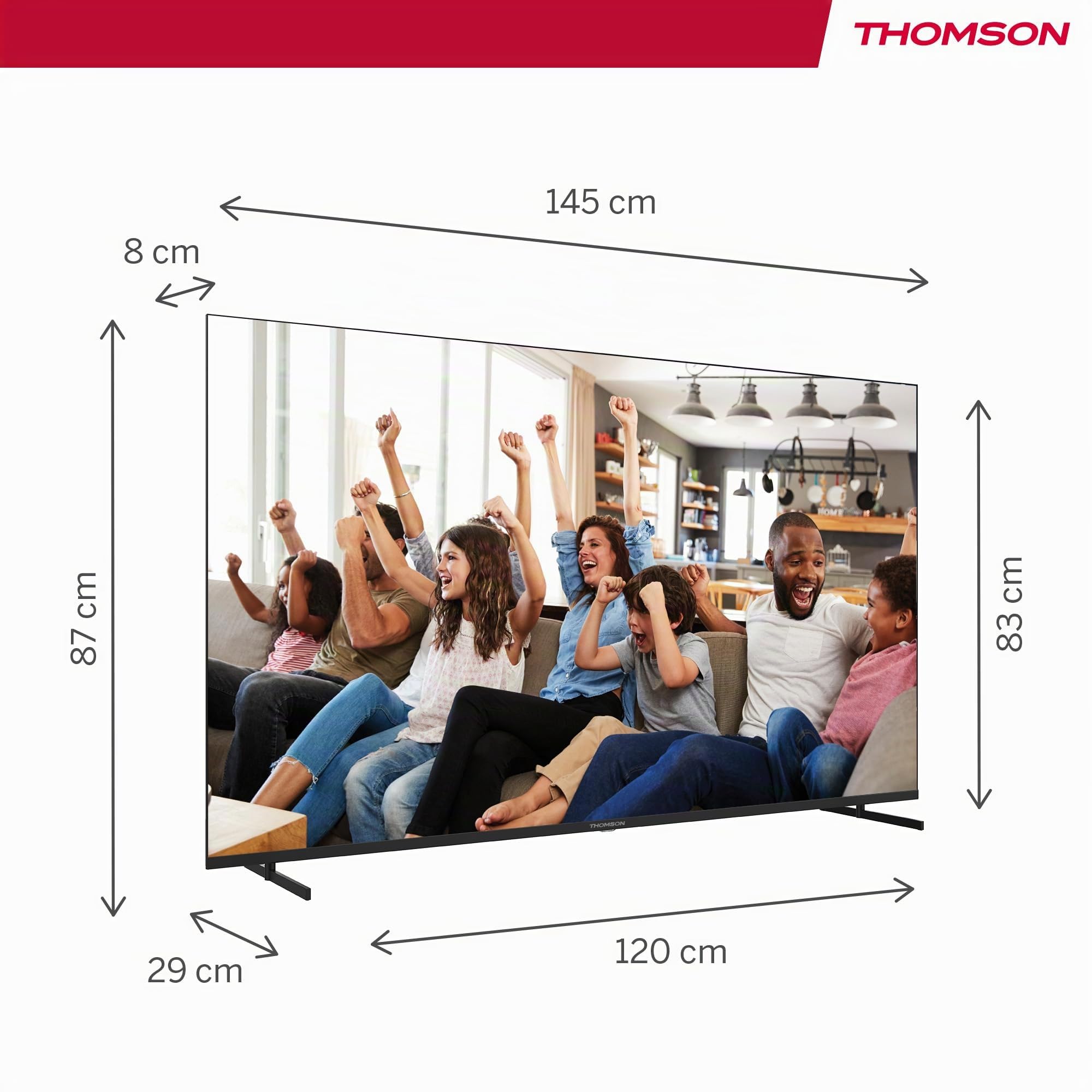Thomson 65 Pouces (164cm) 4K Ultra HD Smart Google TV, Wi-FI,Dolby Audio, HDR10, Bluetooth 5.1, Triple-Tuner (Câble/Satellite/Antenne), HDMI, CI+, A+ Panneau - 65UG4S14