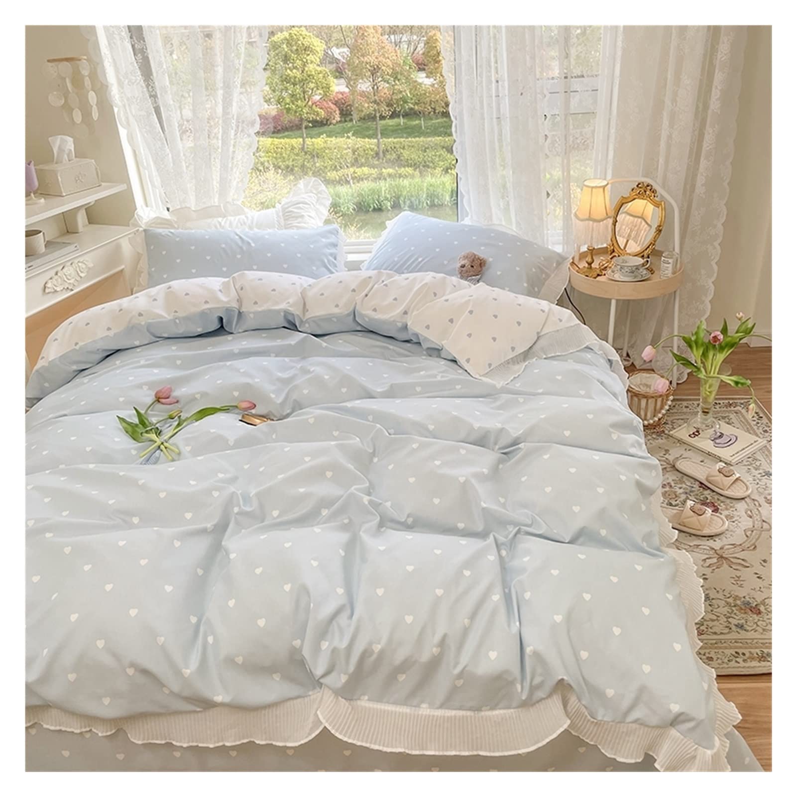 Romantisches Bettwäsche-Set Mit Rüschen & Spitze – Queen Size, Weiche Microfaser, 3-teilig | Perfekt Für Prinzessinnen-Zimmer