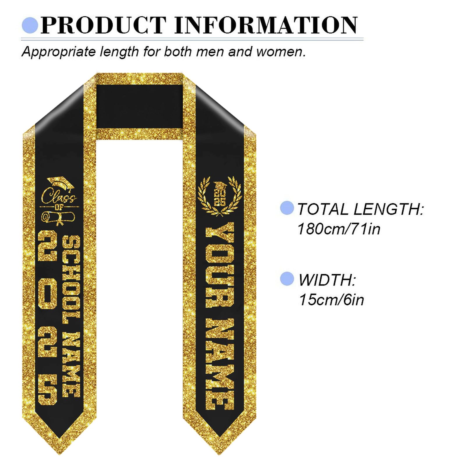 Homieblanket Custom Graduation Stole 2025 - Personalized Sash with Text | Premium Satin Fabric Double-Sided Printing | 70
