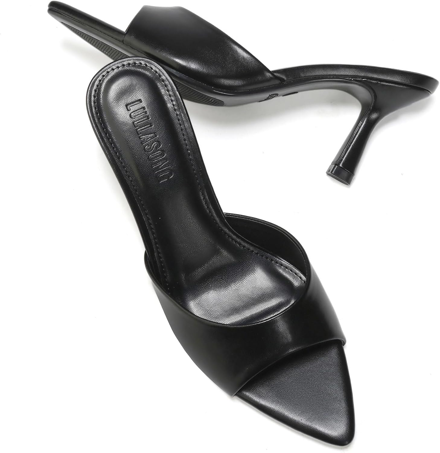 Women's Kitten Heels Open Pointed Toe Slip On Heels Mid Heeled Sandals for Women - Image 7