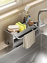 TENOM Carbon Steel Sinks Organizer, Kitchen Sink Organiser, Kitchen Soap Stand for Sink, (1, Grey)