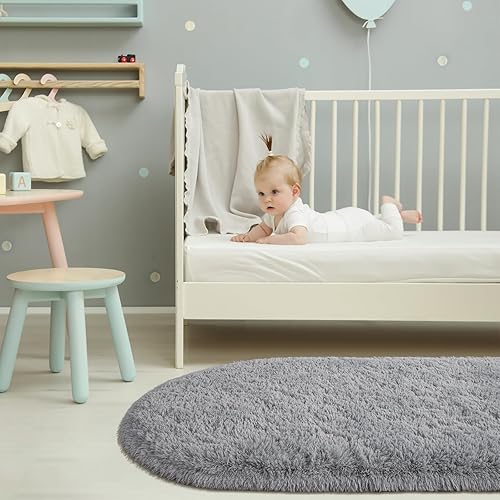 Miniatura 5 de Softlife Alfombras esponjosas para dormitorio, alfombra de área bonita para niñas y niños, decoración del hogar, 2 x 5 pies, alfombra ovalada de