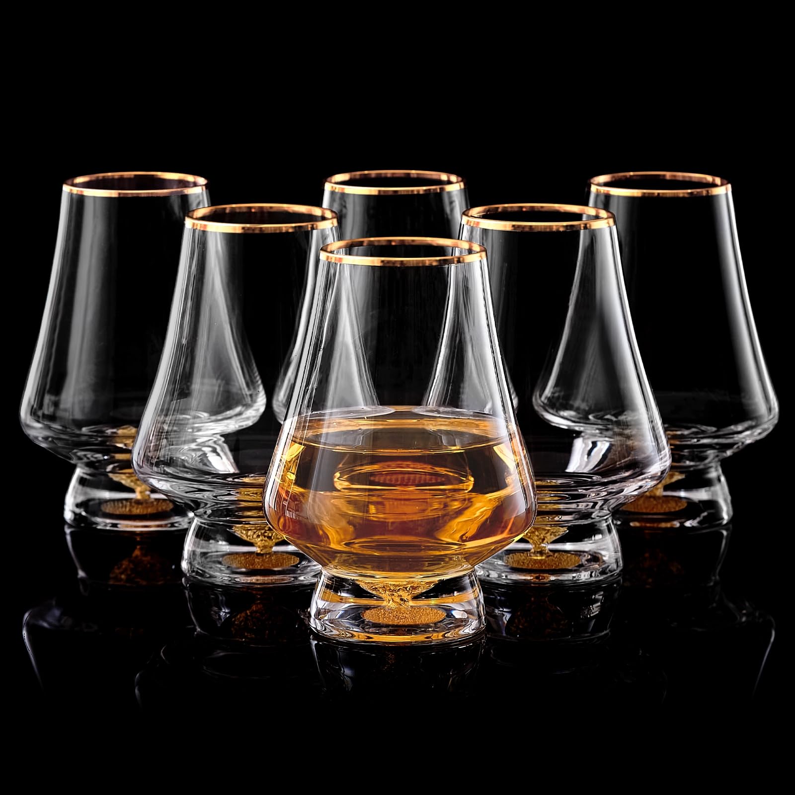 DUJUST Snifter Set de 6 copas (8 oz), vasos whisky cristal cristal con hojas de oro de 24K, aptos para whisky/brandy/cognac/bourbon/tequila/scotch. Sin BPA ni plomo
