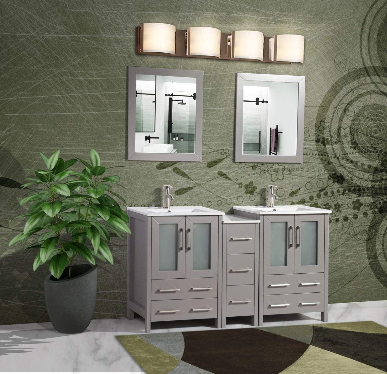 Uр Tо 60% оƒƒ Vanity Art 60 Inch Double Sink Bathroom Vanity Combo Set 1 Side Cabinet 2 Shelves 7 Dove-Tailed Drawers Ceramic Top Bathroom Cabinet with Free Mirror VA3024-60-G 🔥 Cаѕhbасk uр tо 70% Vanity Art 60 Inch Double Sink Bathroom Vanity Combo Set 1 Side Cabinet 2 Shelves 7 Dove-Tailed Drawers Ceramic Top Bathroom Cabinet with Free Mirror VA3024-60-G