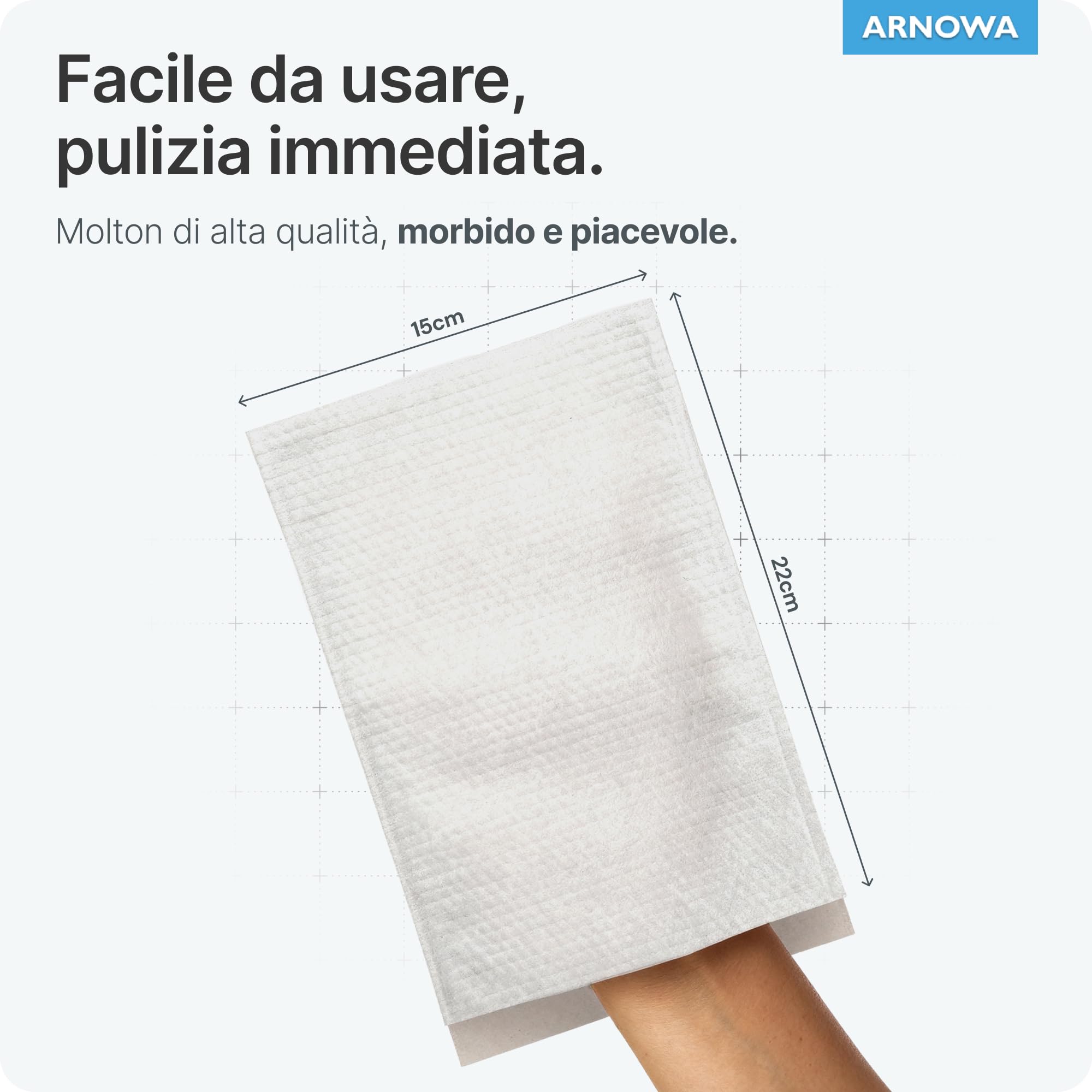 50x ARNOMED® Manopole Monouso non Saponate [IDEALE PER LA PELLE SENSIBILE] Manopole Monouso per lavare anziani, neonati e bambini 60g/m², Manopole per Lavare Anziani Certificazione Dermatest