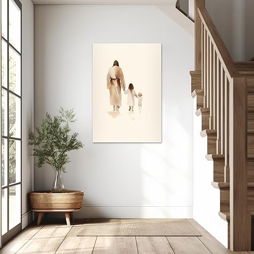 Vista 127 de Arte de pared de Jesús y el niño, póster minimalista bohemio cristiano, lienzo para pared, imagen abstracta de Jesús, arte cristiano religioso Jesús