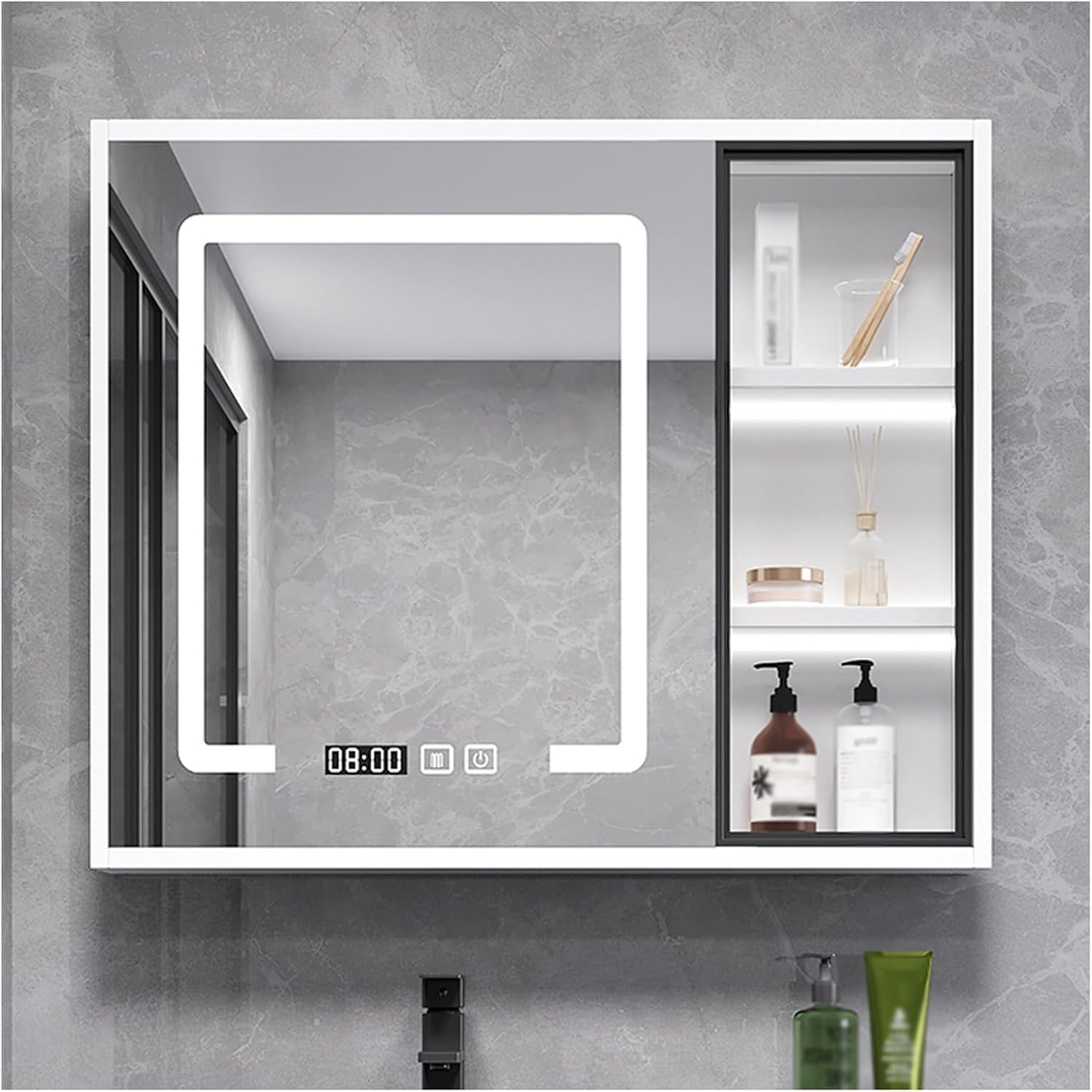 BKSXSOP Illuminated Wall-Mounted Bathroom Mirror Cabinet with Defogging Function, Spacious Storage for Bedrooms, Hallways & Modern Decor, Ideal nizing Essentials