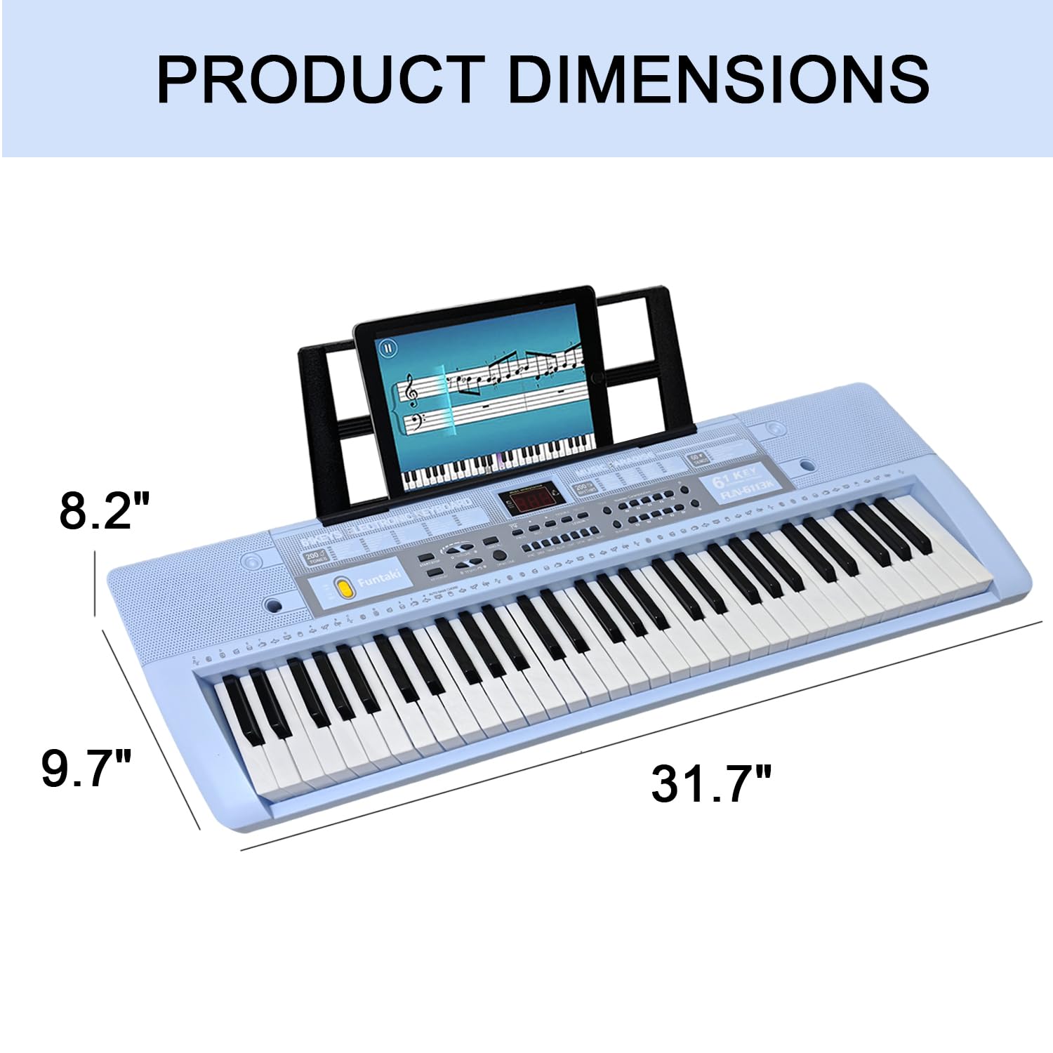 Tastiera elettronica a 61 tasti con tasti illuminati, mini tastiera musicale con supporto per tastiera, sintetizzatore digitale portatile, per principianti, bambini e adulti (blu)