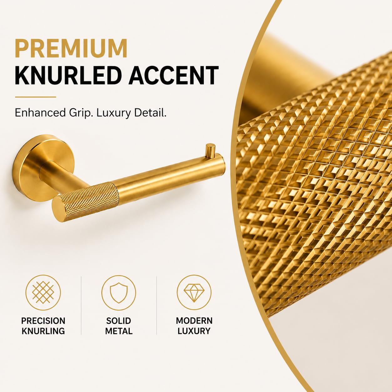Brushed Gold Toilet Paper Holder, Wall Mounted Toilet Tissue Holder, SUS304 Stainless Steel, Fits Mega & Jumbo Rolls, Solid Knurled Detail, Modern Bathroom Hardware — Amazon image 2