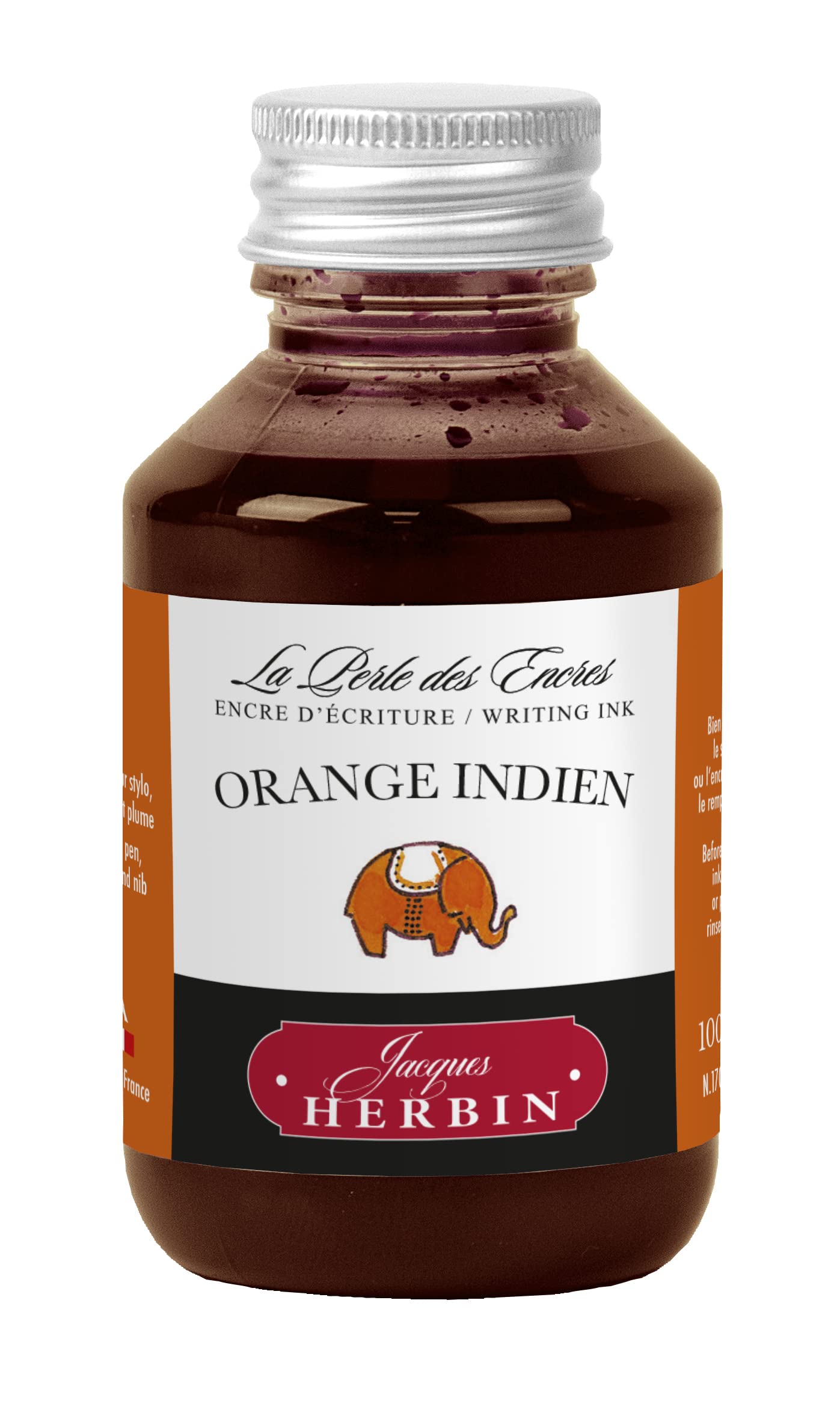 Jacques Herbin 17057T - Writing ink bottle 100ml - Fountain pens, roller pens - Orange indien - Painting - Drawing - Calligraphy - Creative - Arts & Crafts