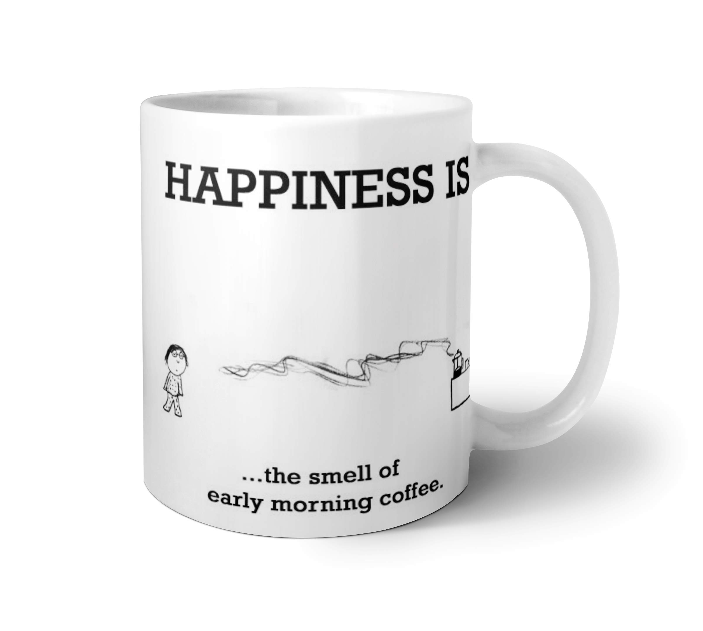 Yuki® Happiness is….The Smell of Early Morning Coffee : Quote Printed Ceramic Coffee Mug - 1 Piece, Multicolour, 325 Ml