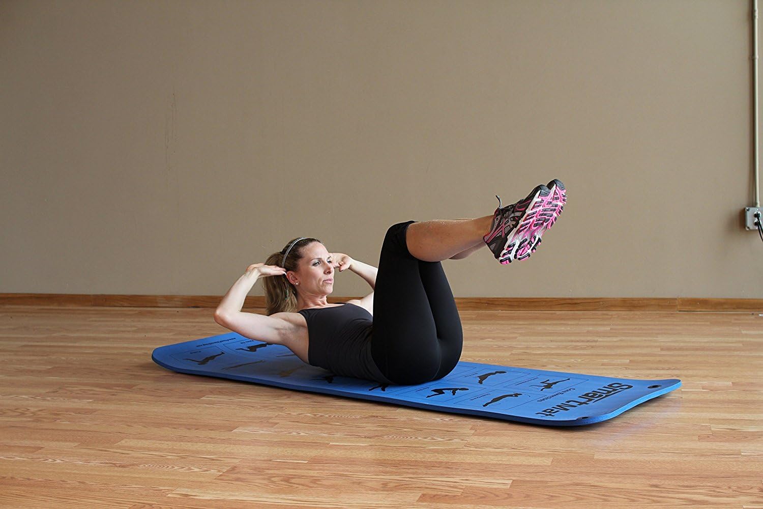Prism Fitness 16mm Thick Smart Self-Guided Stretching and Exercise Mat for Yoga, Pilates, and Stretching, Blue