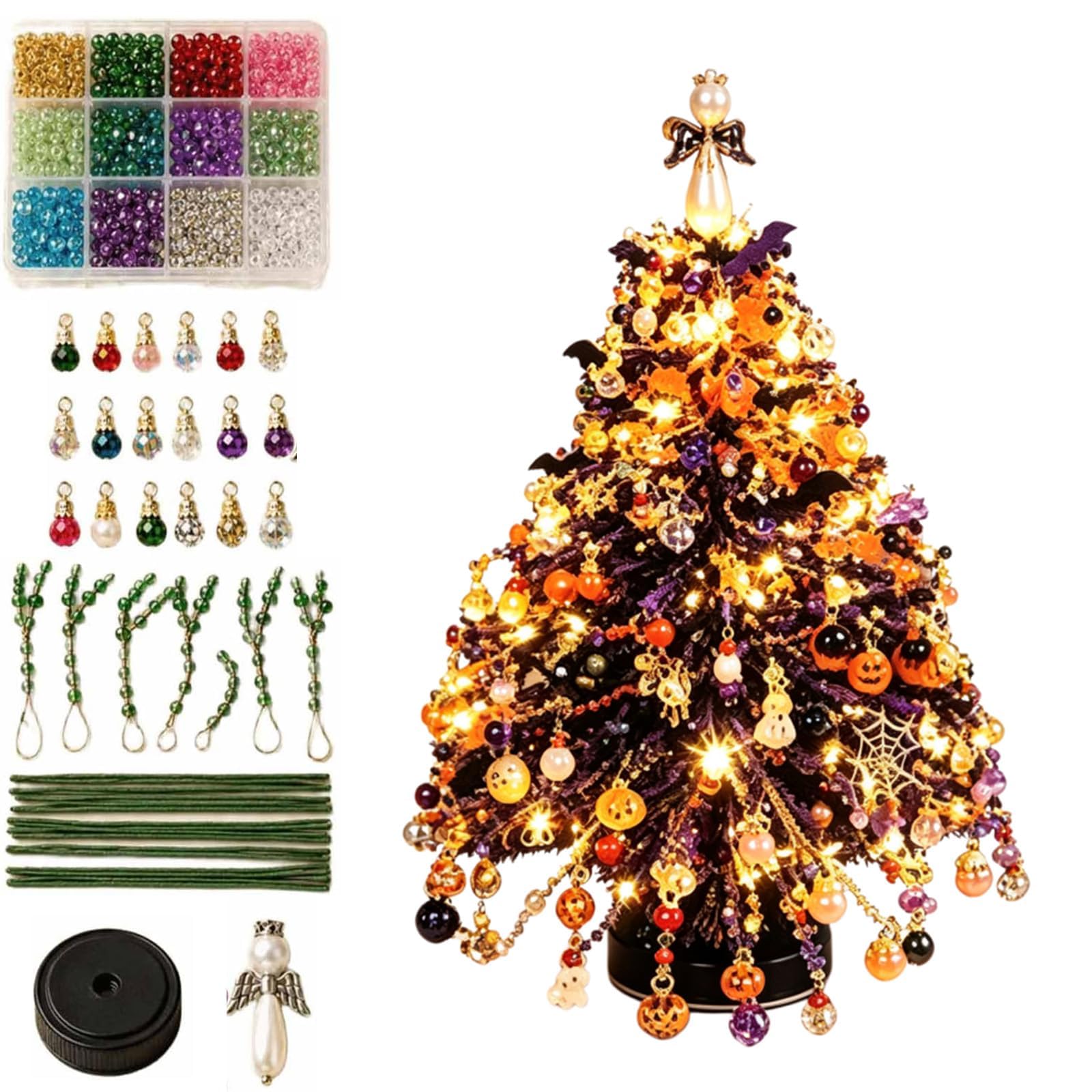 DIY Beaded Christmas Tree Kit, with Colorful Beads & Ornaments | DIY Crystal Bead Christmas Tree Making Kit, Handmade Holiday Craft Set, Christma-s Craft Gift for Craft Lovers โ image 1