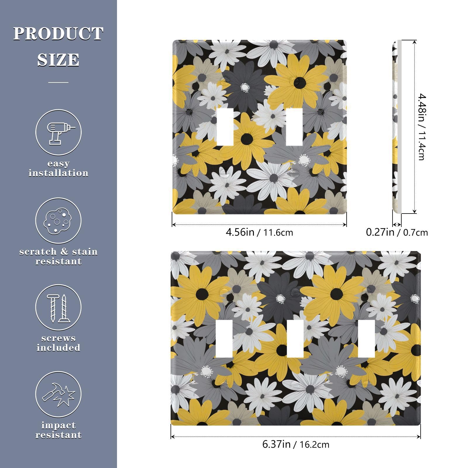 UMIRIKO Gray Yellow White Daisy Flower Light Switch Cover Plate Covers Decorative Double Toggle Home Decor 202b2591