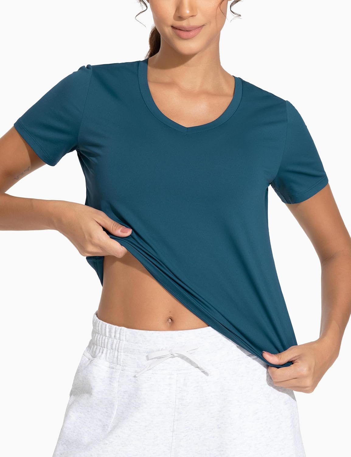 THE GYM PEOPLE Women's V-Neck Workout Shirts Short Sleeve Breathable Basic Yoga Athletic T-Shirts - Image 4