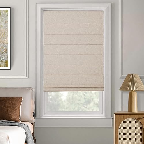 Persianas romanas opacas sin cordones, persianas de oscurecimiento de habitación color beige para ventanas, fáciles de instalar, con aislamiento