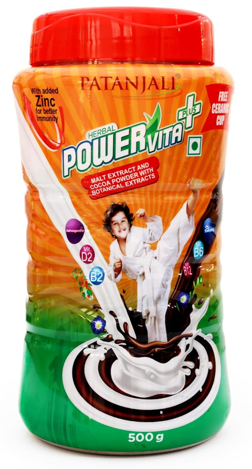 Patanjali Herbal Powervita Plus, Healthy Drink for Physical Growth, 500 Gm Jar