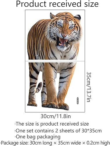 Miniatura 5 de Calcomanías de pared de tigre feroz, calcomanías de pared realistas de animales salvajes, vinilo extraíble para sala de estar, dormitorio,