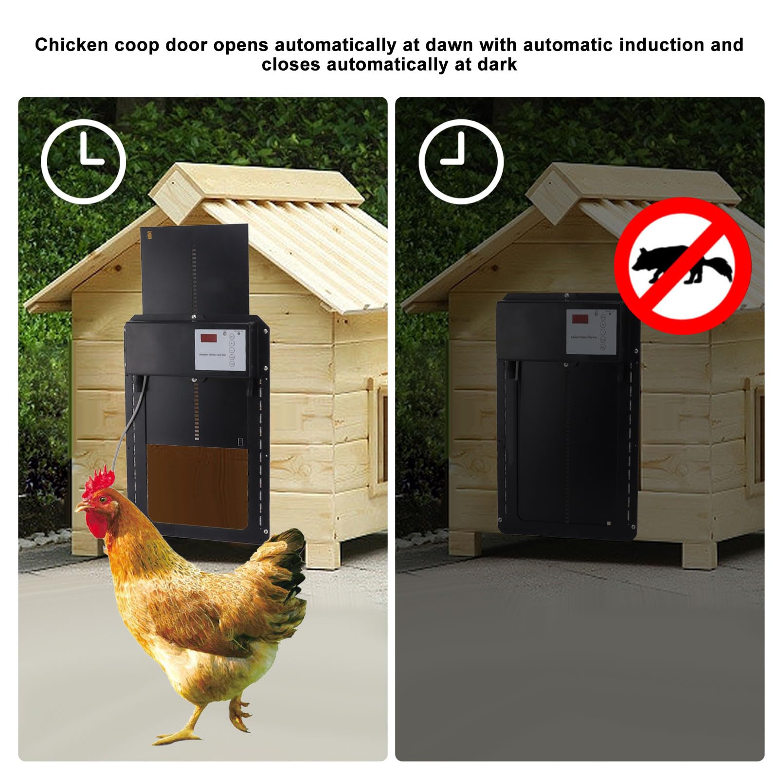 Porta automatica per pollaio 3 in 1, porta per pollaio con sensore di luce IP44 con temporizzazione, telecomando, display a LED Porte automatiche per pollai per polli, anatre, oche (Regno Unito)