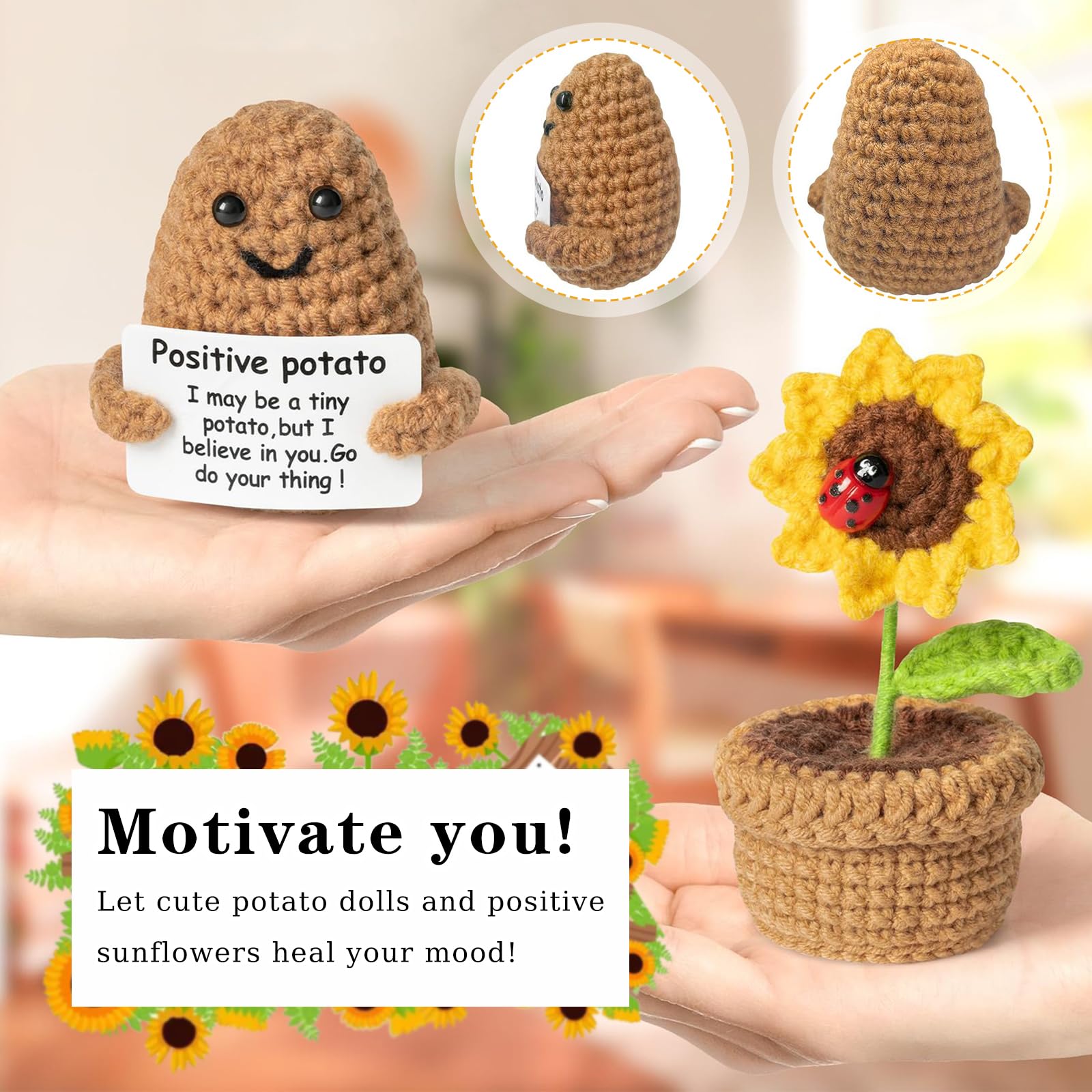 Muñeca De Punto Positiva Con Mensaje - Peluche Pequeño Con Tarjeta Inspiradora, Regalo Emocional