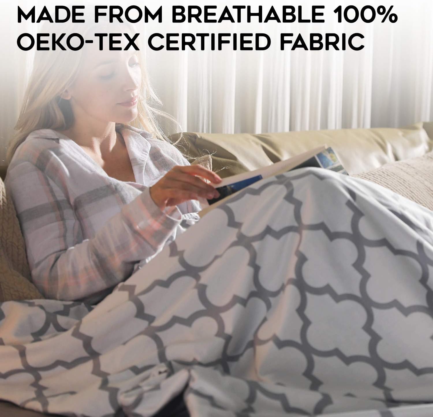 YnM Cotton Duvet Cover for Weighted Blankets (Lattice Scroll, 48''x72'') 48''x72'' Duvet Cover Cotton Removable Cover Lattice Scroll