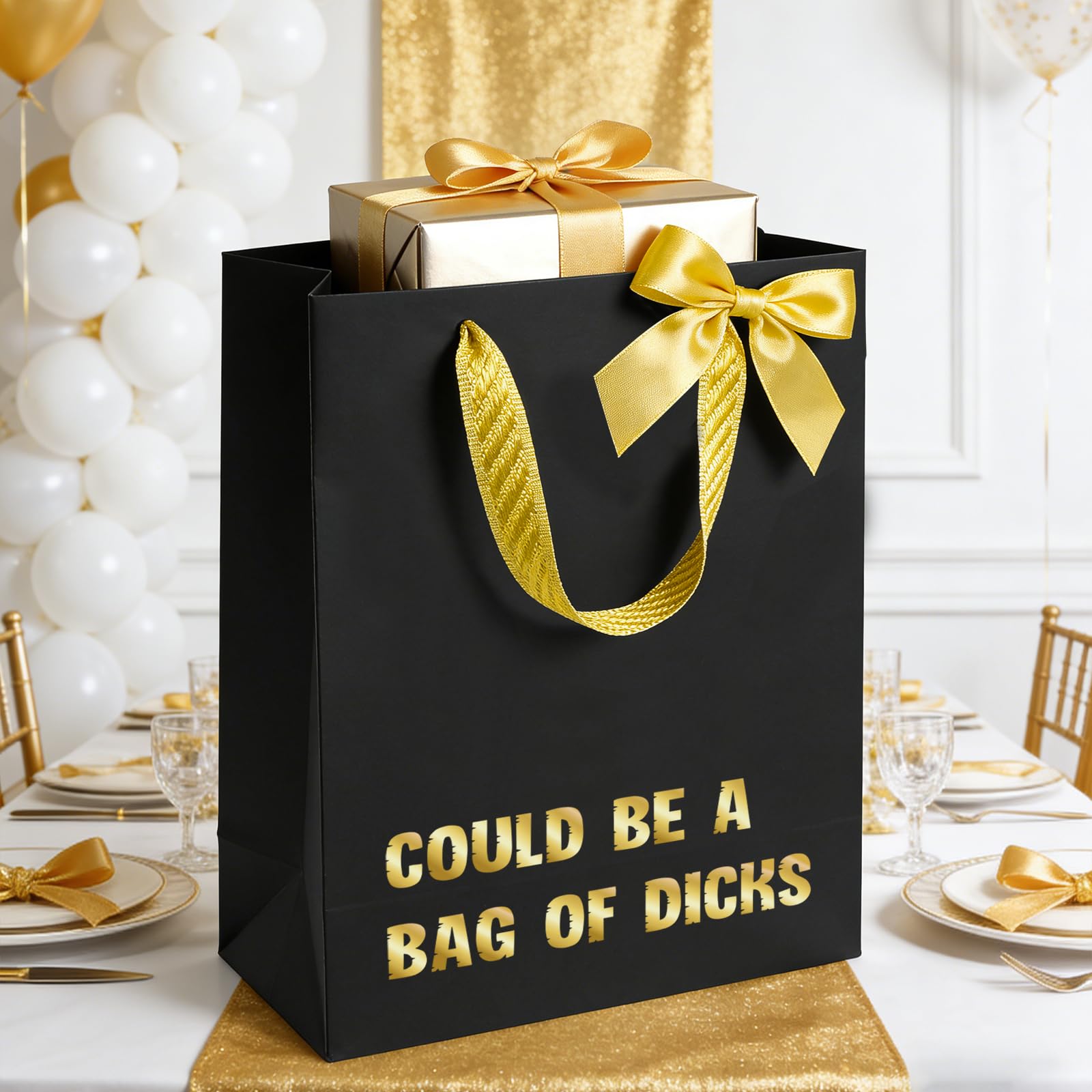 WRAPAHOLIC 13" Large Funny Birthday Gift Bag with Tissue Paper - Could Be a Bag of Dicks Crazy Design Paper Bags for Friend or Valentine's Day