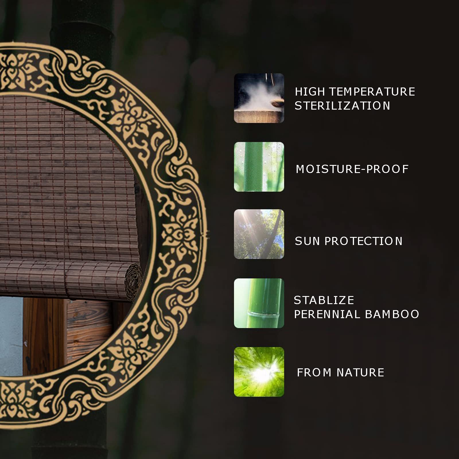 Tenda a Rullo in bambù, Tende in Bambu da Esterno, Tende A Rullo per Interni,Avvolgibile Bamboo, Oscurante Traspirante Tenda, per Giardino Balcone Porta Finestra,W60xH200cm/W23.62xH78.74in