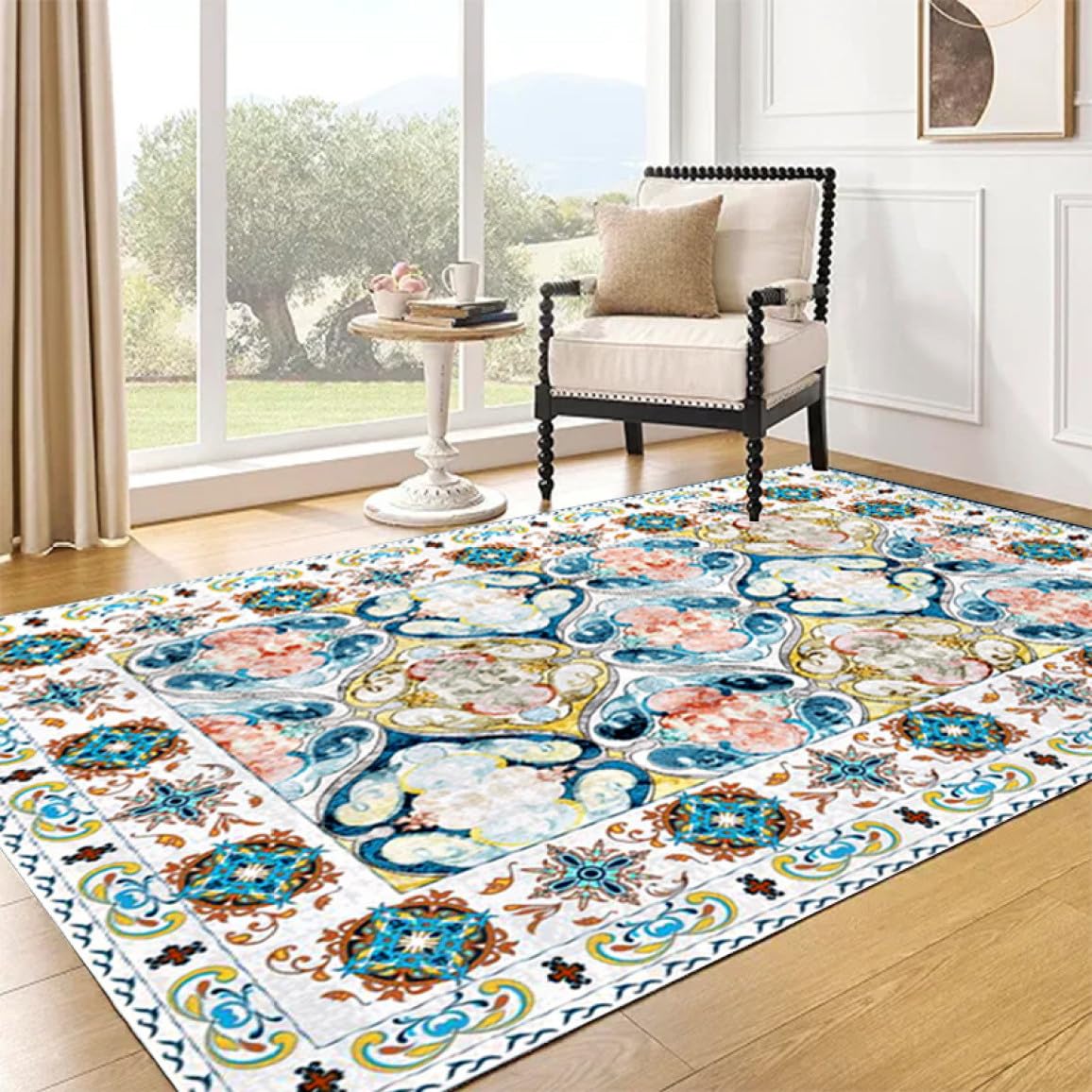 Amazon｜[NHYGDY] 西海岸風 ラグマット モロッコ 花柄 洗える ラグ