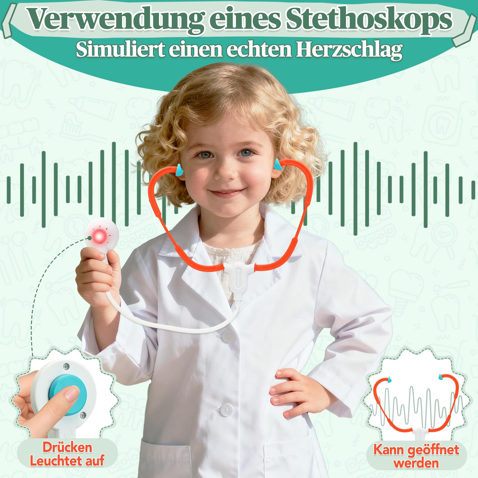 VBACALA Arztkoffer Kinder ab 3 Jahre 17-teiliges Doktorkoffer Set mit echtem Stethoskop, Spritze, Thermometer, Arzttasche , Zahnarzt Rollenspiel Spielzeug Geschenk für Jungen und Mädchen ab 3 Jahren