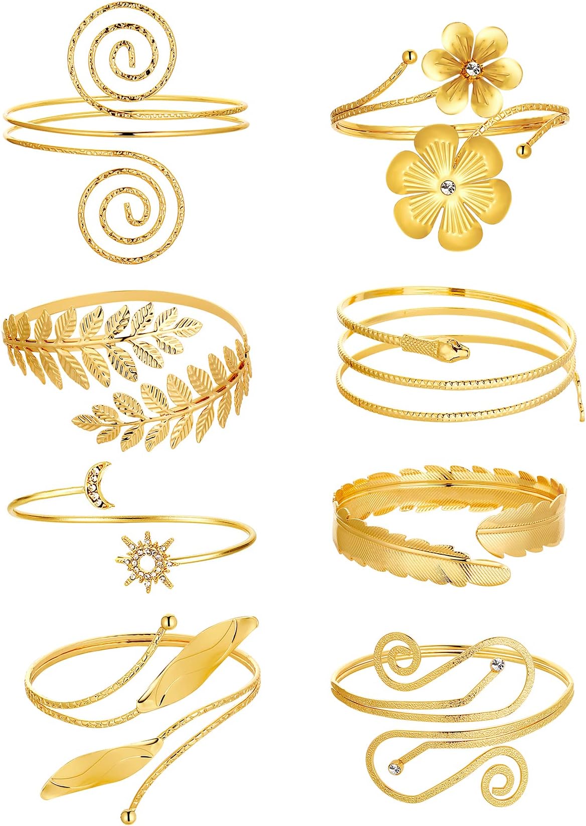 TOBENY 6 Pieces Arm Bracelet for Women Girls Gold Mental Open Upper Arm Bangle Bracelet Simple Adjustable Armlet Armband Set, Metal, alloy