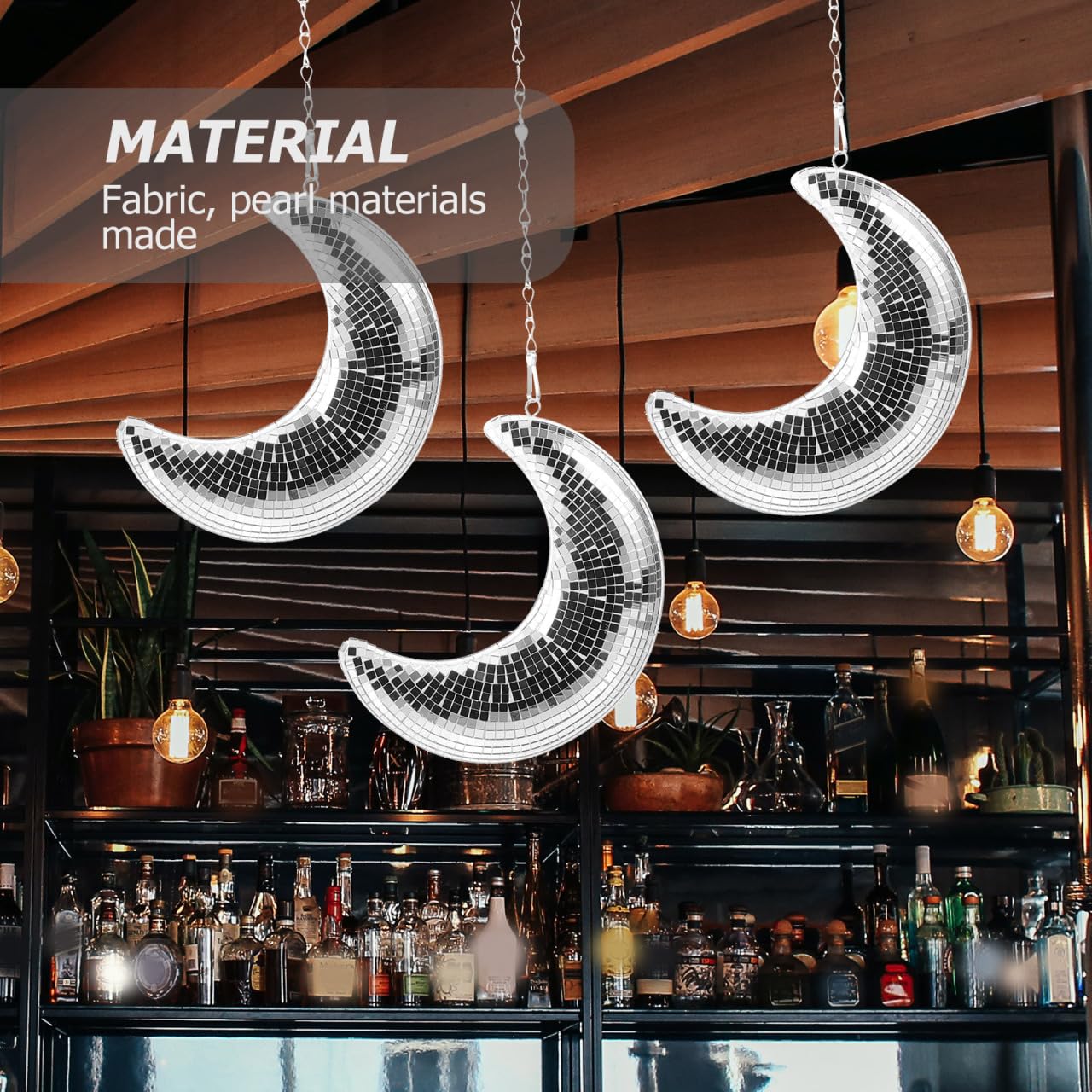 Boule disco en forme de lune à suspendre avec chaîne pour bar, karaoké, club, scène, maison, mariage, fête d'anniversaire, décoration de boule disco